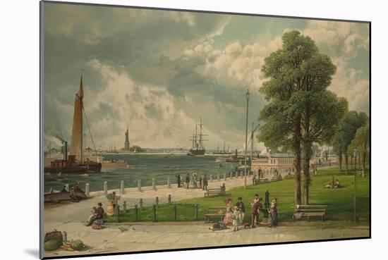 Castle Garden at the Tip of Manhattan with the Stature of Liberty in the Distance-null-Mounted Art Print