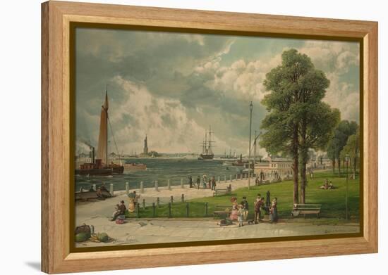 Castle Garden at the Tip of Manhattan with the Stature of Liberty in the Distance-null-Framed Stretched Canvas