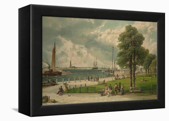 Castle Garden at the Tip of Manhattan with the Stature of Liberty in the Distance-null-Framed Stretched Canvas