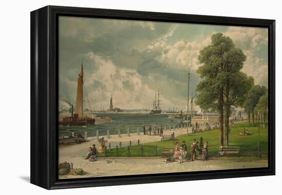 Castle Garden at the Tip of Manhattan with the Stature of Liberty in the Distance-null-Framed Stretched Canvas