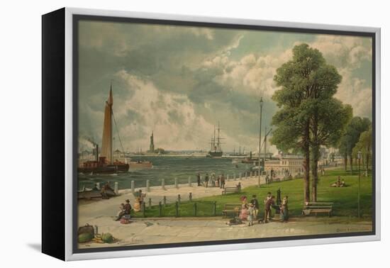 Castle Garden at the Tip of Manhattan with the Stature of Liberty in the Distance-null-Framed Stretched Canvas