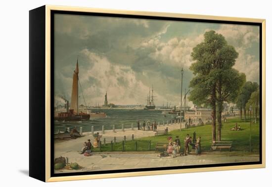 Castle Garden at the Tip of Manhattan with the Stature of Liberty in the Distance-null-Framed Stretched Canvas