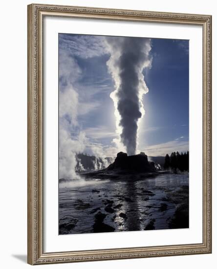 Castle Geyser at Sunrise in Yellowstone National Park, Wyoming, USA-Diane Johnson-Framed Photographic Print