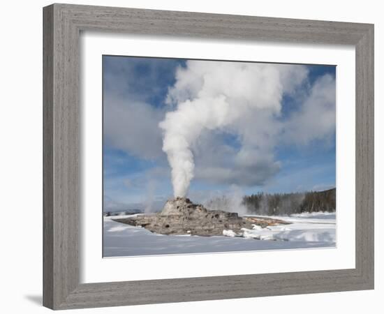 Castle Geyser Erupting in Winter Landscape, Yellowstone National Park, UNESCO World Heritage Site, -Kimberly Walker-Framed Photographic Print