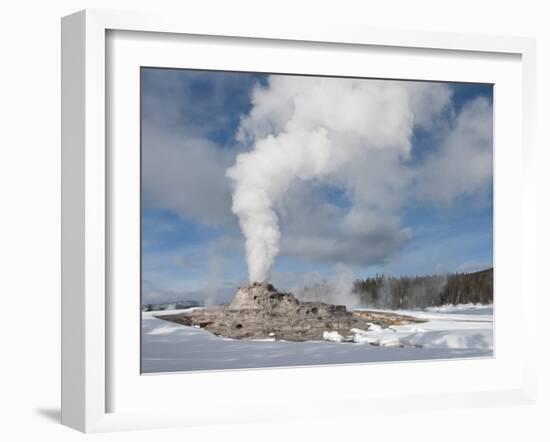 Castle Geyser Erupting in Winter Landscape, Yellowstone National Park, UNESCO World Heritage Site, -Kimberly Walker-Framed Photographic Print