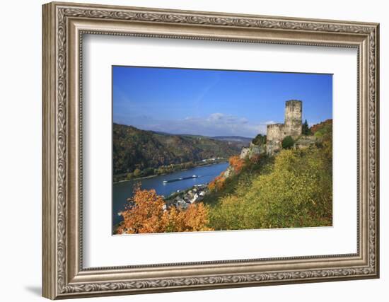 Castle Gutenfels High Above the Rhine, Autumn, on the Bottom Left the Town Kaub-Uwe Steffens-Framed Photographic Print