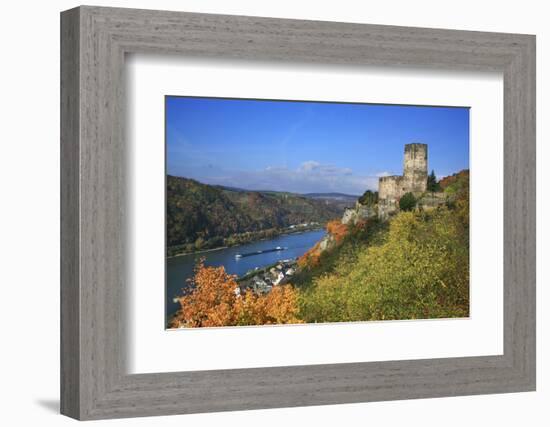 Castle Gutenfels High Above the Rhine, Autumn, on the Bottom Left the Town Kaub-Uwe Steffens-Framed Photographic Print