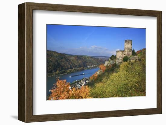 Castle Gutenfels High Above the Rhine, Autumn, on the Bottom Left the Town Kaub-Uwe Steffens-Framed Photographic Print