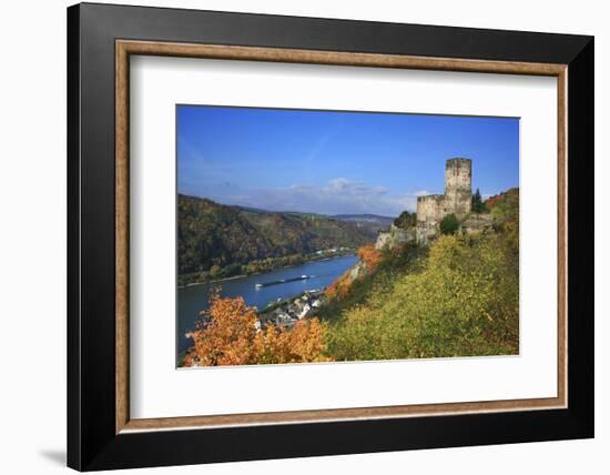 Castle Gutenfels High Above the Rhine, Autumn, on the Bottom Left the Town Kaub-Uwe Steffens-Framed Photographic Print