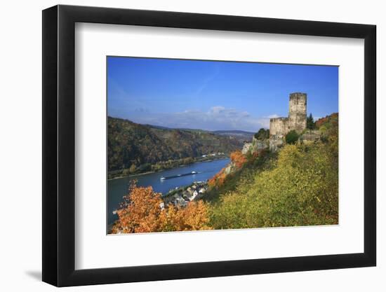 Castle Gutenfels High Above the Rhine, Autumn, on the Bottom Left the Town Kaub-Uwe Steffens-Framed Photographic Print