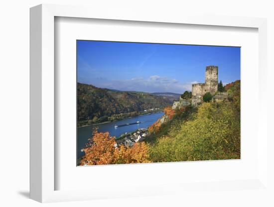 Castle Gutenfels High Above the Rhine, Autumn, on the Bottom Left the Town Kaub-Uwe Steffens-Framed Photographic Print