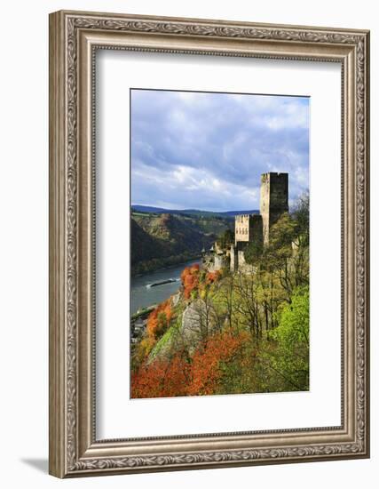 Castle Gutenfels High Above the Rhine, Autumn, on the Bottom Left the Town Kaub-Uwe Steffens-Framed Photographic Print