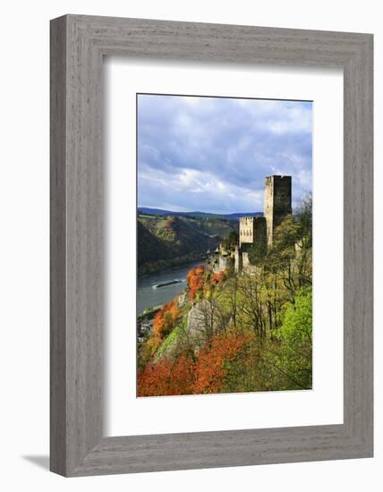 Castle Gutenfels High Above the Rhine, Autumn, on the Bottom Left the Town Kaub-Uwe Steffens-Framed Photographic Print