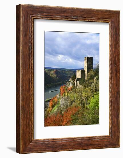 Castle Gutenfels High Above the Rhine, Autumn, on the Bottom Left the Town Kaub-Uwe Steffens-Framed Photographic Print