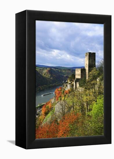 Castle Gutenfels High Above the Rhine, Autumn, on the Bottom Left the Town Kaub-Uwe Steffens-Framed Premier Image Canvas