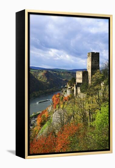 Castle Gutenfels High Above the Rhine, Autumn, on the Bottom Left the Town Kaub-Uwe Steffens-Framed Premier Image Canvas