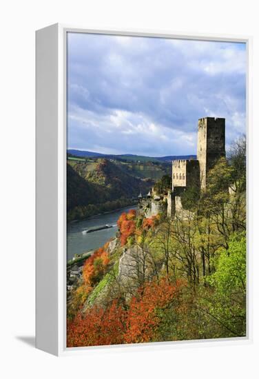 Castle Gutenfels High Above the Rhine, Autumn, on the Bottom Left the Town Kaub-Uwe Steffens-Framed Premier Image Canvas