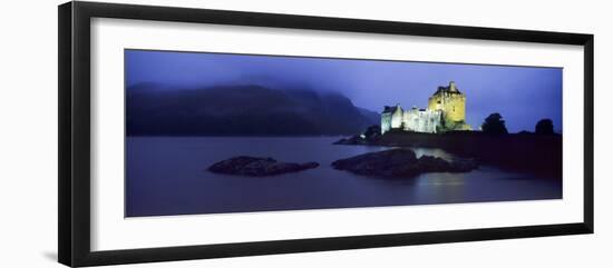 Castle Lit Up at Dusk, Eilean Donan Castle, Loch Duich, Dornie, Highlands Region, Scotland-null-Framed Photographic Print