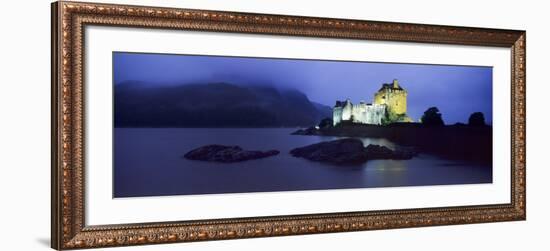 Castle Lit Up at Dusk, Eilean Donan Castle, Loch Duich, Dornie, Highlands Region, Scotland-null-Framed Photographic Print