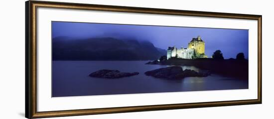 Castle Lit Up at Dusk, Eilean Donan Castle, Loch Duich, Dornie, Highlands Region, Scotland-null-Framed Photographic Print