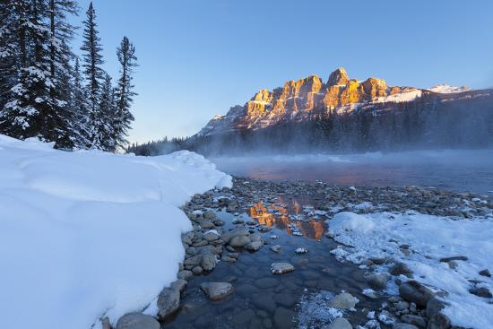 Castle Mountain And The Bow River In Winter Banff National Park