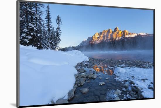 Castle Mountain and the Bow River in Winter, Banff National Park, Alberta, Canada, North America-Miles Ertman-Mounted Photographic Print