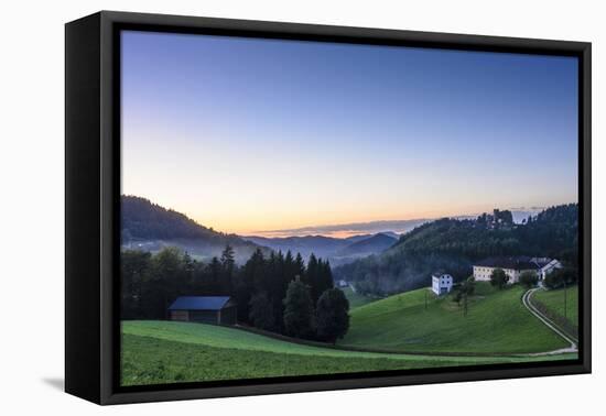 Castle Ruin Prandegg and Farms at Sundown, Austria-Volker Preusser-Framed Premier Image Canvas