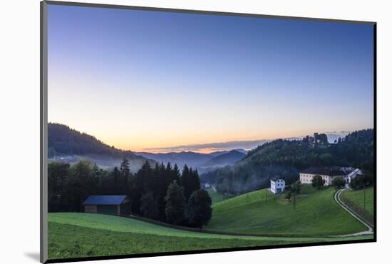 Castle Ruin Prandegg and Farms at Sundown, Austria-Volker Preusser-Mounted Photographic Print