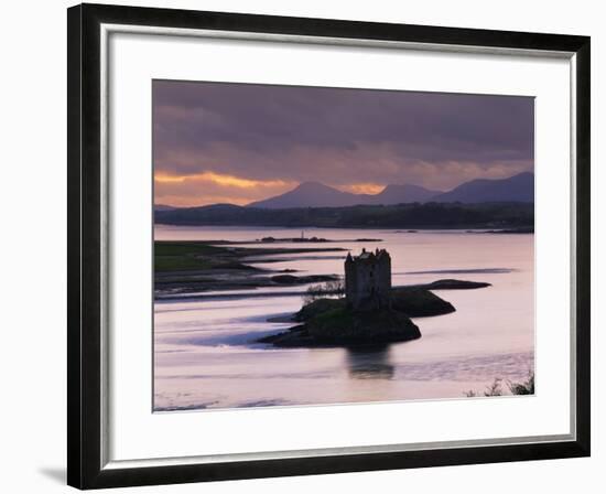 Castle Stalker on Loch Linnhe, Silhouetted at Dusk, Argyll, Scotland, United Kingdom, Europe-Nigel Francis-Framed Photographic Print