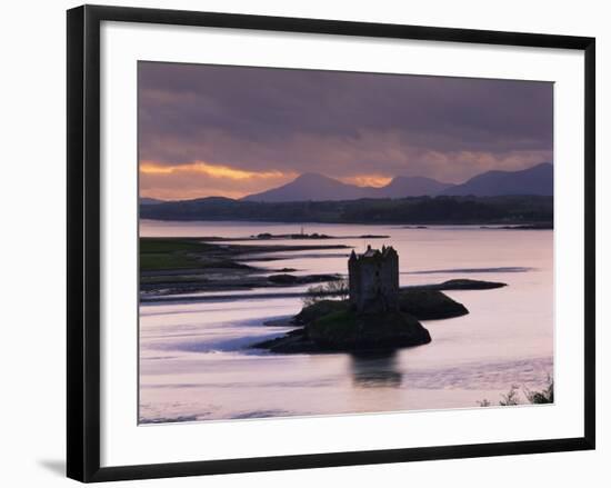 Castle Stalker on Loch Linnhe, Silhouetted at Dusk, Argyll, Scotland, United Kingdom, Europe-Nigel Francis-Framed Photographic Print