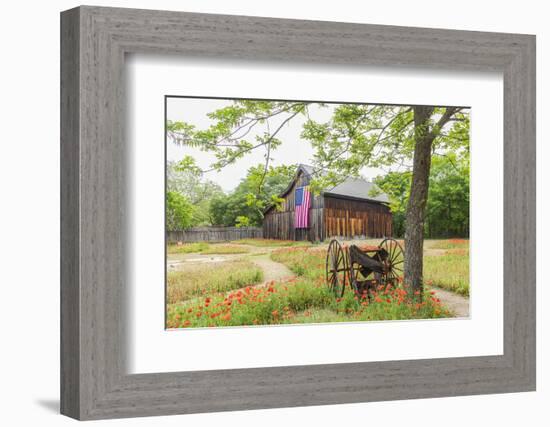 Castroville, Texas, USA.  Large American flag on a barn in the Texas Hill Country.-Emily Wilson-Framed Photographic Print