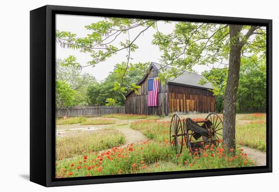 Castroville, Texas, USA.  Large American flag on a barn in the Texas Hill Country.-Emily Wilson-Framed Premier Image Canvas