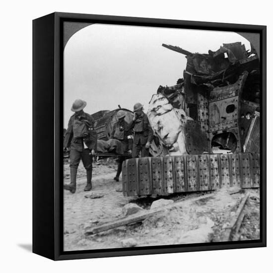 Casualties from the Front Pass Destroyed Tanks, Villers-Bretonneux, France, World War I, 1918-null-Framed Premier Image Canvas