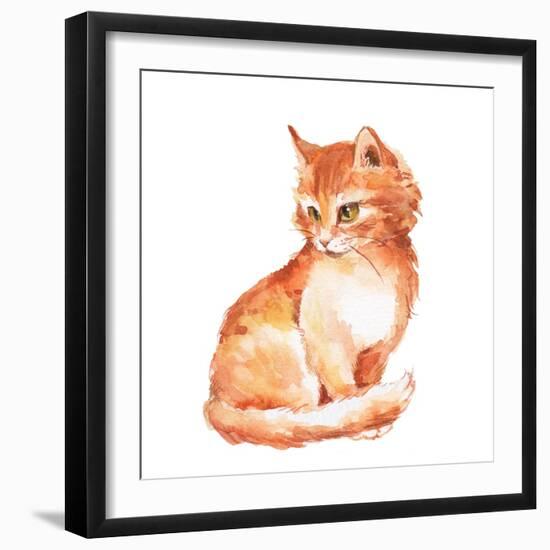 Cat 1. Ginger Fluffy Kitten. Watercolor Painting-OGri-Framed Photographic Print