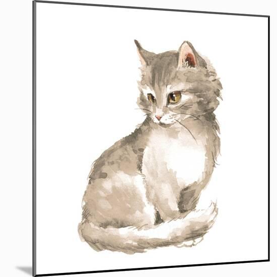 Cat 1. Gray Fluffy Kitten. Watercolor Painting-OGri-Mounted Photographic Print