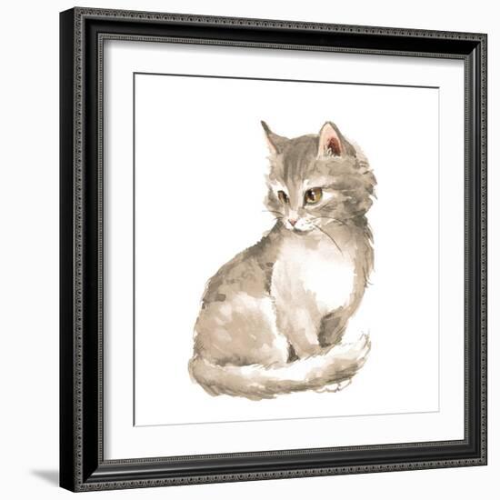 Cat 1. Gray Fluffy Kitten. Watercolor Painting-OGri-Framed Photographic Print