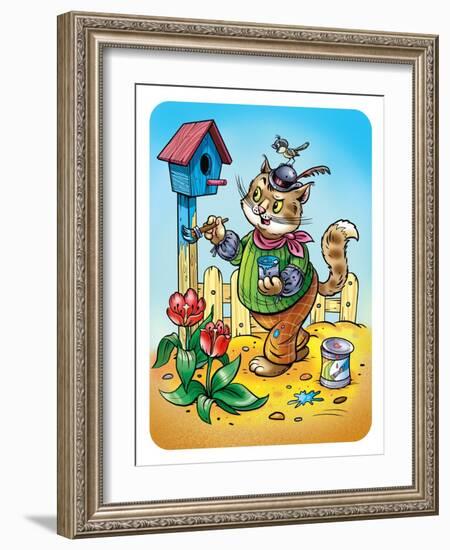 Cat a House Painter-Olga Kovaleva-Framed Giclee Print