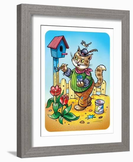 Cat a House Painter-Olga Kovaleva-Framed Giclee Print