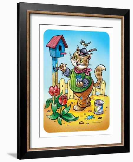 Cat a House Painter-Olga Kovaleva-Framed Giclee Print