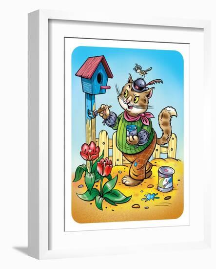 Cat a House Painter-Olga Kovaleva-Framed Giclee Print