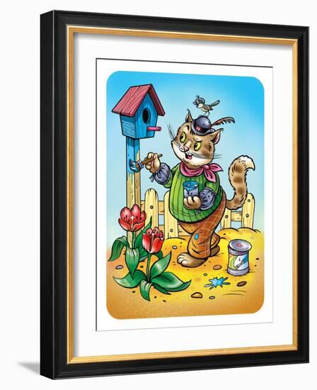 Cat a House Painter-Olga Kovaleva-Framed Giclee Print