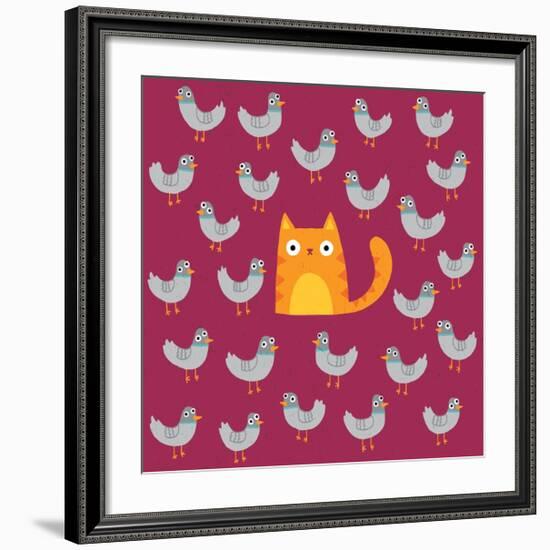 Cat amongst the Pigeons-Michael Buxton-Framed Art Print