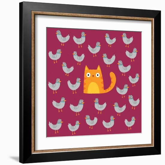 Cat amongst the Pigeons-Michael Buxton-Framed Art Print