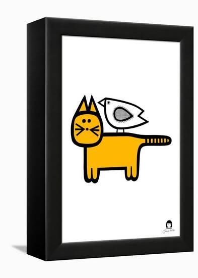 Cat and Bird-Jane Foster-Framed Stretched Canvas