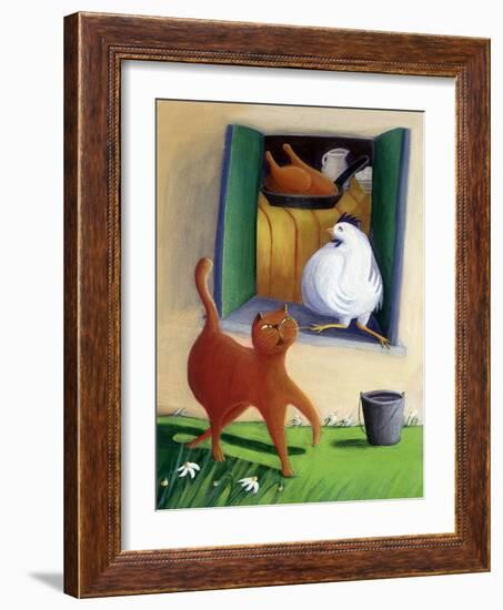 Cat and Chicken in the Yard of the Farm - Illustration by Patrizia La Porta-Patrizia La Porta-Framed Giclee Print