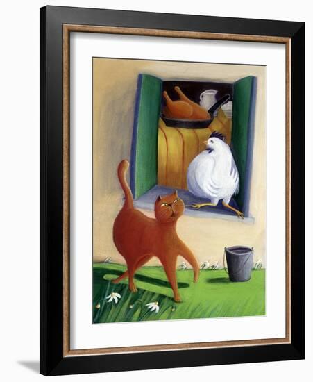 Cat and Chicken in the Yard of the Farm - Illustration by Patrizia La Porta-Patrizia La Porta-Framed Giclee Print