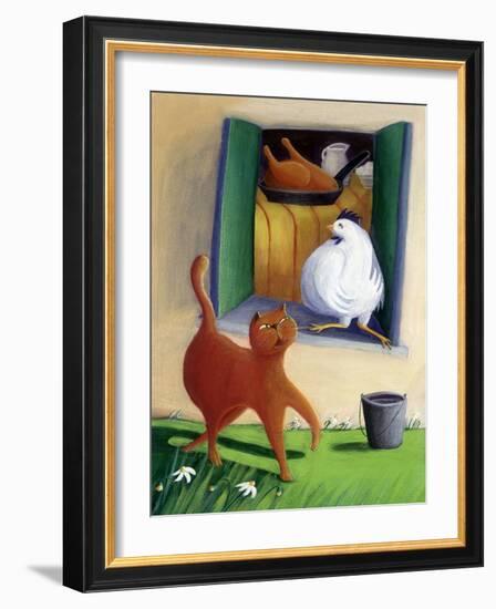 Cat and Chicken in the Yard of the Farm - Illustration by Patrizia La Porta-Patrizia La Porta-Framed Giclee Print