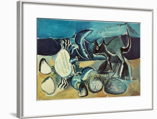 Cat and Crab on the Beach, 1965-Pablo Picasso-Framed Art Print