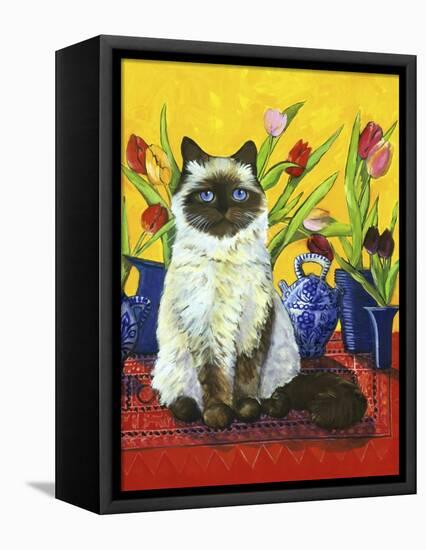 Cat and Tulips I (Chat Tulipes I)-Isy Ochoa-Framed Premier Image Canvas