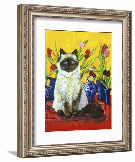 Cat and Tulips I (Chat Tulipes I)-Isy Ochoa-Framed Giclee Print